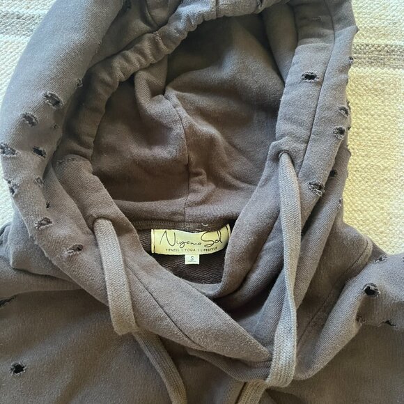 Niyama Sol distressed crop hoodie Espresso brown sz S 100% cotton - Picture 3 of 5